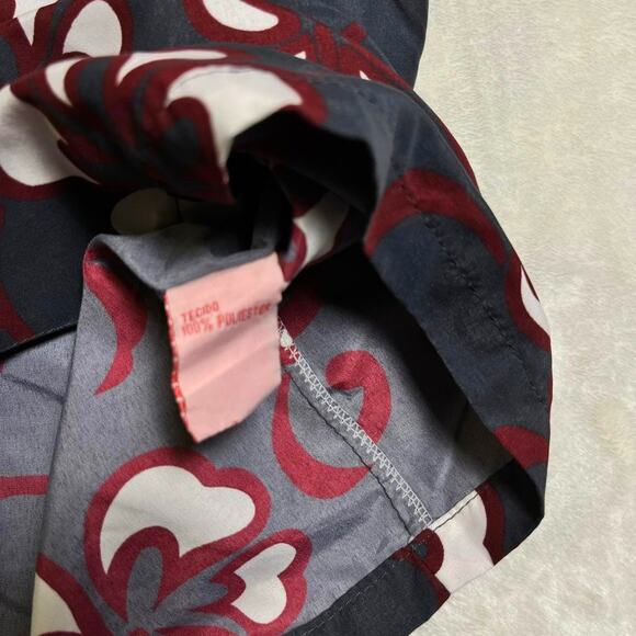 Vintage Hawaiian Shirt Mens L XL Gray White Crimson Flower Aloha Luau Pig Roast - Picture 5 of 8